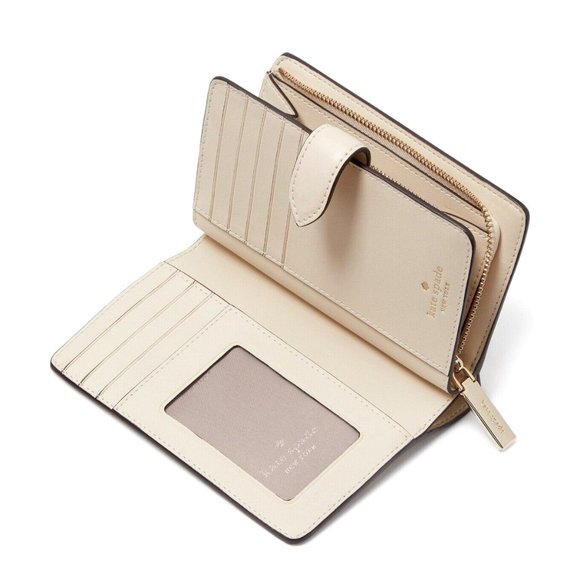 New Kate Spade Signature Spade Flower Medium Compact Bifold Wallet Dark Beige - Picture 3 of 3